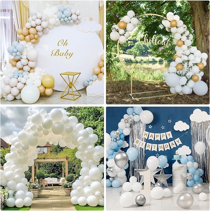 RUBFAC 129pcs White Balloons Different Sizes 18 12 10 5 Inch for Garland Arch, Latex Balloon for Engagement Wedding Anniversary Birthday Party Baby Shower Decoration