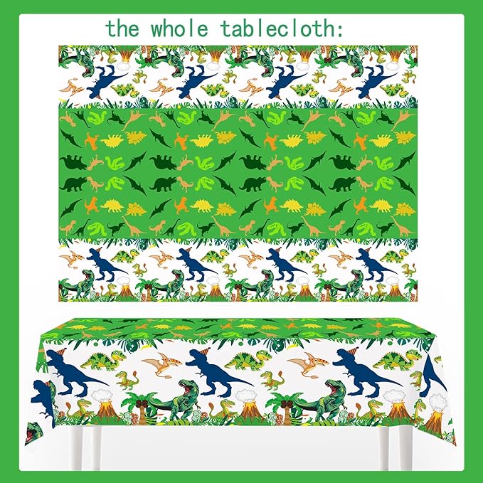 4ps Dinosuar Party Tablecloth Dinosaur Birthday Decorations Tablecover Jungle T-rex Dino Disposable Plastic Table Covers for Dino 1st 2nd 3rd 10th Bday Baby Shower Party Supplies Decor (Green Dino)