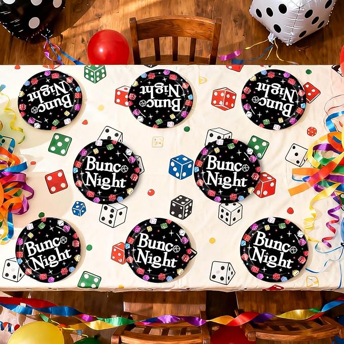 50Pcs Dice Party Supplies 10” Heavy Duty Disposable Game Night Birthday Party Plates Black Colorful Dice Plates for Game Night Casino Cocktail Let’s Roll Party Decorations