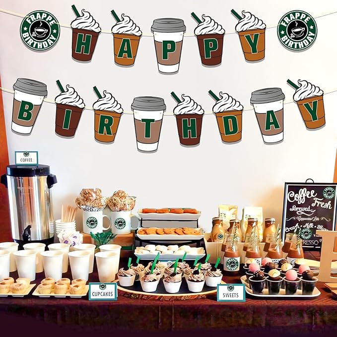 Coffee Party Decorations Frappe Happy Birthday Banner Coffee Cafe Birthday Party Supplies