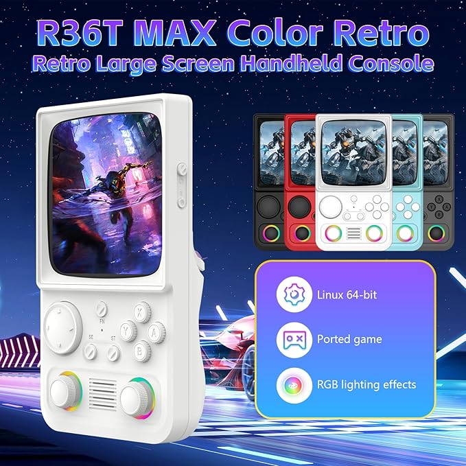 R36TMAX Retro Handheld Game Console, 4.0 Inch IPS HD Screen Retro Gaming Console, Handheld Game Console with 18000+ Classic Games, Supports WiFi Networked Fighting and OTG, Built-in 64G-Pearl White