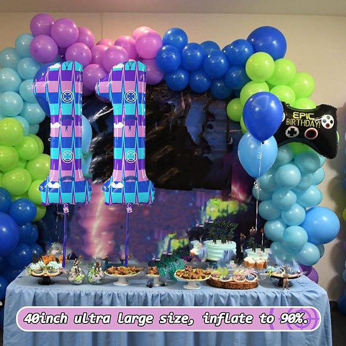 40 Inch Video Game Theme Number 11 Balloons Large Birthday Party Number Balloons Piñata Gaming for Kids Battle Boys Birthday Party Decoration Supplies