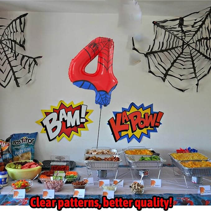 40 Inch Giant Spider Theme Number Foil Balloons - Large Number 4 Balloons for Kids' Birthday Anniversary Party Decorations Supplies (Numbers 0-9 Available)