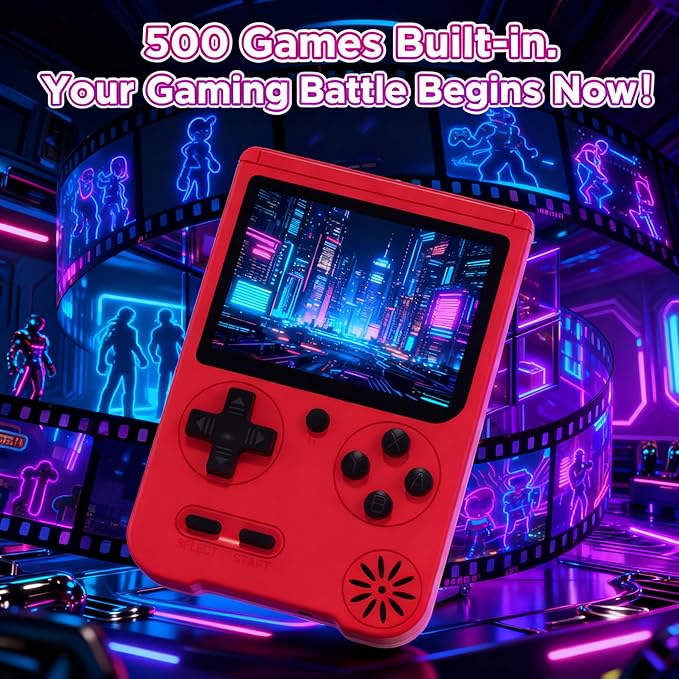 Handheld Games Console, Built-in 500 Video Games, Portable Video Gaming Player with 3.0 Inch lPS Screen，Rechargeable Retro Electronic Gaming System, Pocket Mini Arcade