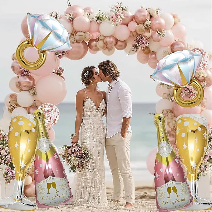 9 Pcs Bride Balloons, Huge Rose Gold Champagne Bottle Goblet Aluminum Foil Balloons for Birthday, Bachelorette, Bridal Shower, Wedding, Anniversary, Engagement Party Decorations Supplies