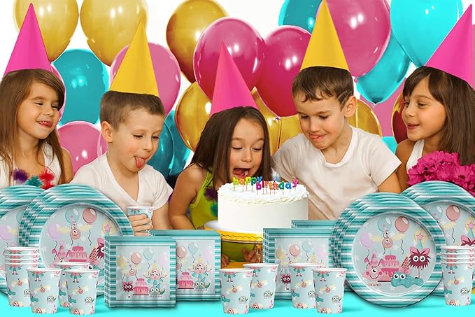 Mighty Monster Girl Birthday Party Supplies Set Plates Napkins Cups Tableware Kit for 16
