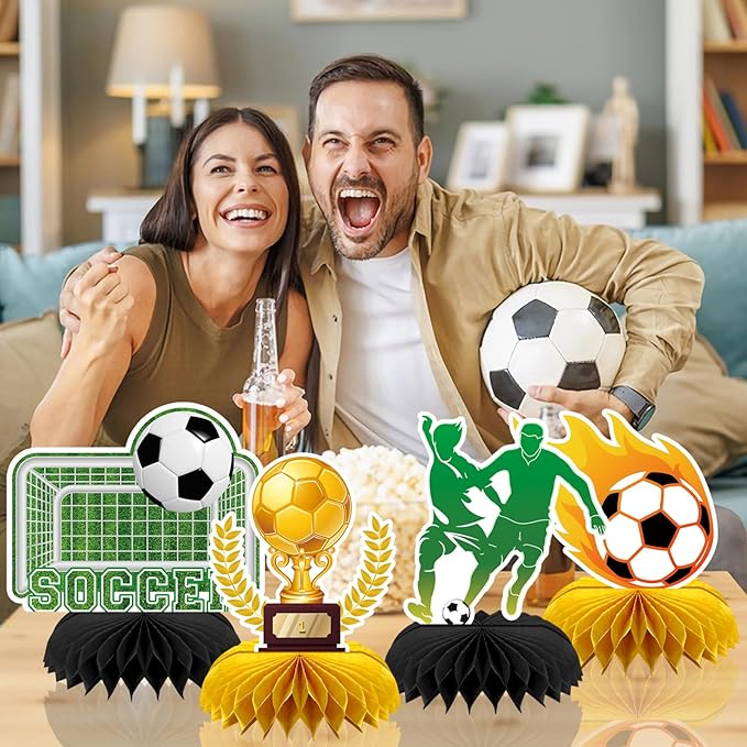 10Pcs Soccer Party Decorations, Soccer Birthday Party Decorations Soccer Ball Birthday Honeycomb Centerpiece Soccer Theme Party Decorations for Boys Kids Soccer Table Centerpiece