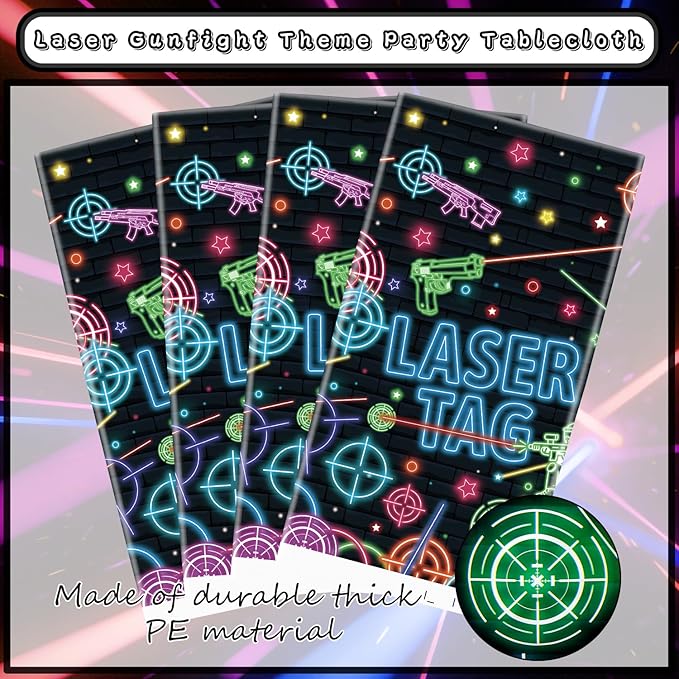 4 Pack Laser Tag Party Tablecloth Decoration - Laser Tag Party Decoration, Neon Glow Tablecover Neon Glow Table Cloth, for Shooting Game Supplies (51 x 86 Inches)