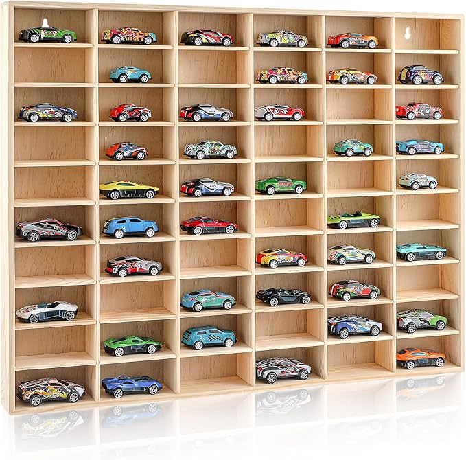 Hot 1/64 Diecast Wheels Display Case Holds Toy Cars Wooden Wall Mount Car Display Shelf Storage Organizer Case for Toy Collectibles, Wheel, Model, 10 Layers (60 Spaces)
