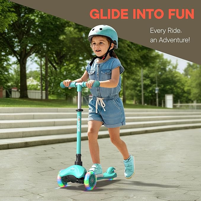 Teal Mini 3 Wheel Scooter for Kids – Lean-to-Steer Kick with LED Light-Up Wheels, Adjustable Handlebar, Wide Anti-Slip Deck, Smooth PU Wheels, Rear Foot Brake – Suitable for Ages 2+