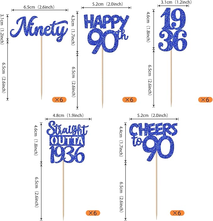 30 PCS 90th Birthday Cupcake Toppers Glitter Ninety Happy 90 Straight Outta 1936 Cupcake Picks for Cheers to 90 Fabulous 90th Birthday Anniversary Party Cake Decorations Supplier Blue