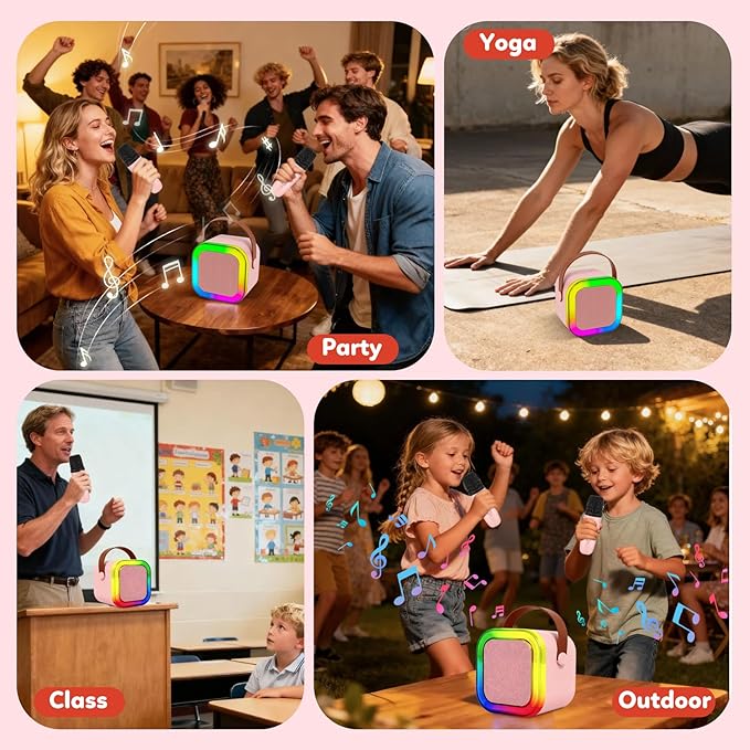 Karaoke Machine for Kids, Mini Karaoke Machine with 2 Wireless Microphones, 3, 4, 5, 6, 7, 8, 9,10,11,12 +Years Old Girl Boy Easter Christmas Birthday Gift Tiger Speaker Party Toys
