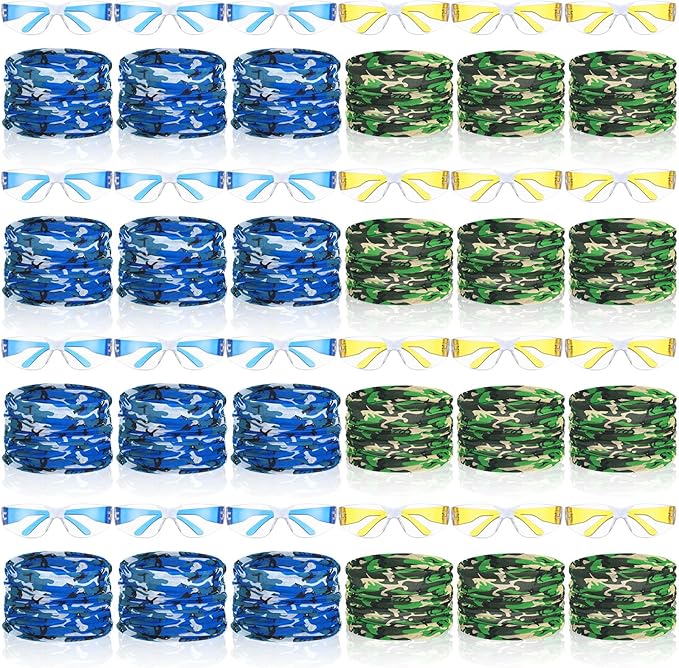 Xtinmee 48 Pcs Gun Party Supplies for Boy and Girls Includes Safety Glasses and Face Mask for Children Birthday Party Favors Teams Accessories(Blue, Yellow)