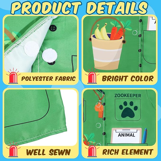 Jiuguva 12 Pcs Kids Role Play Costume Dress up Clothes for Kids Community Helper Career Cosplay Doctor Construction Workers Fireman Police Halloween Costumes for Career Day Pretend Play