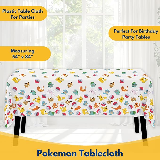 Unique Pokemon Table Cloth (2 Pack) - Pokemon Birthday Party Decorations - Officially Licensed - Party Supplies - 2 Plastic Tablecloth, with Checklist