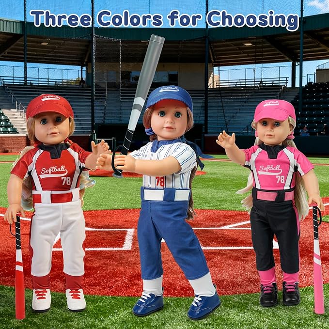 ARTST Softball Uniform Doll Outfit-American 18 inch Doll Clothes and Accessories Set-Hat Baseball Clothing Bat Shoes Socks,Valentine's Gifts for Boys Spring T-Ball