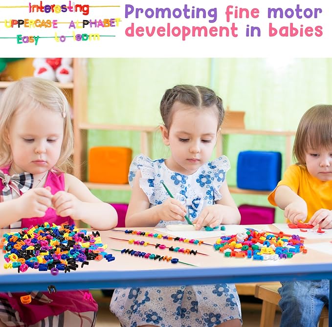 Wesiti Lacing Letters Beads Alphabet Learning Toys Toddler ABC Alphabet Beads Lacing Sports Skills Toys for Preschool Games Homeschool Supplies Early Spelling(Lowercase Uppercase Letters,408 Pcs)
