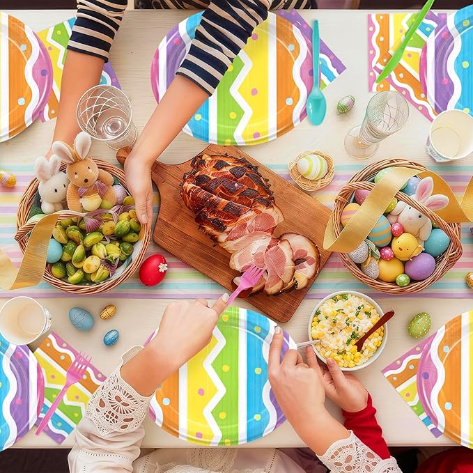 50PCS Easter Egg Party Supplies for Birthday Watercolor Bunny Floral Party Decorations Paper Plates Napkins Tableware 25 Guests