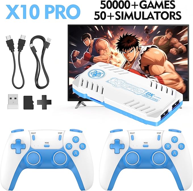 X10 PRO Retro Game Stick with 50000+ Games, 4K HDMI HD Plug and Play Game Stick with 2 Controllers, Support 50+ Simulators, 2 Player Battle (Style 1)