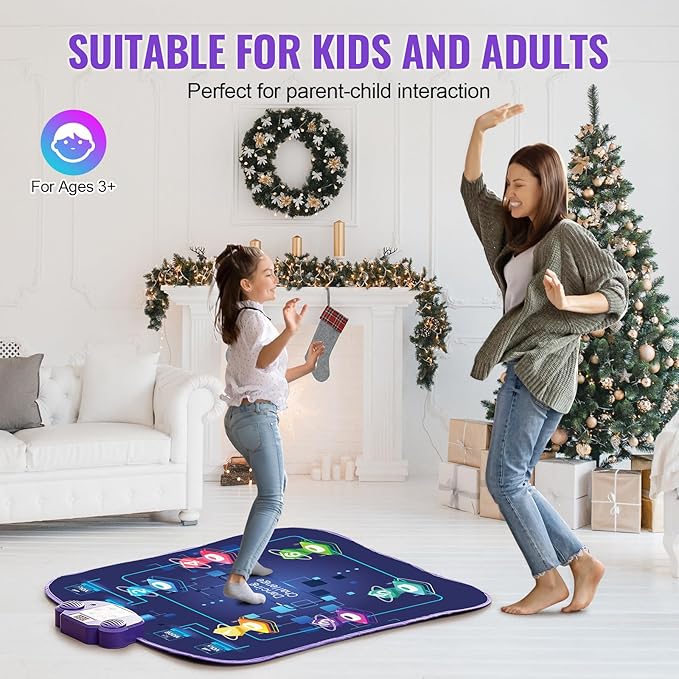 Happybuy Dance Mat, 6-Button Rhythm Step Play Mat, Electronic Pad with Wireless Bluetooth, LED Lights, 5 Game Modes, Adjustable Volume, Built-in Music, Toys Gifts for 3+ Year Old Girls