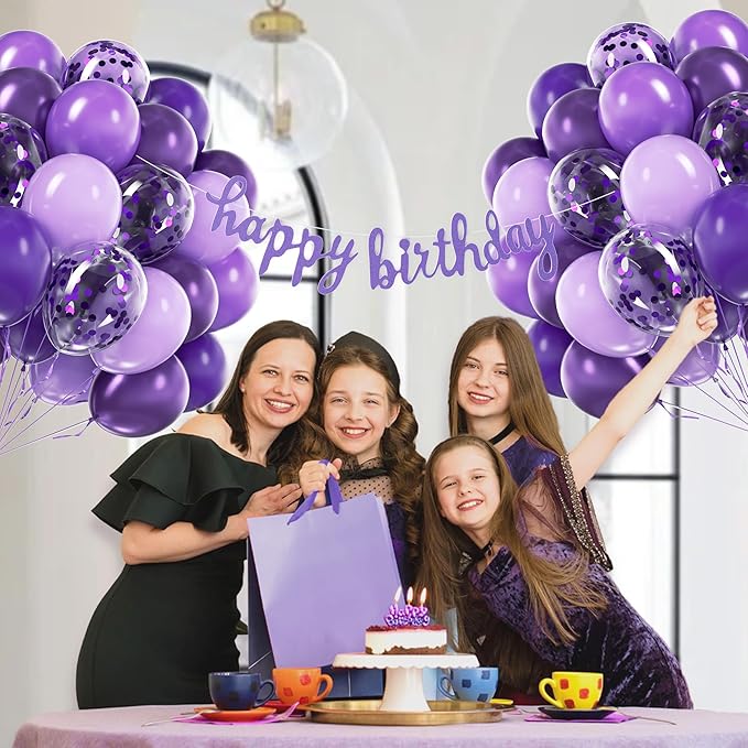 60pcs Purple Balloons 12inch with Metallic Pastel Dark Purple Confetti Balloons for Purple Birthday Wedding Baby Shower Party Decorations