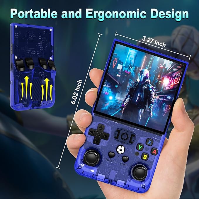 R36MAX Handheld Game Console,4.0 Inch IPS Screen Linux System with 64GB TF Card,Retro Gaming Console,Retro Game Console for Adults,4000mAh Battery (Blue)