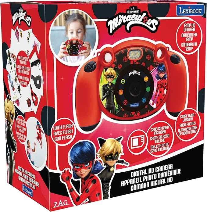 Lexibook - Miraculous - 4-in-1 Kids Camera with Photo, Video, Audio and Game Functions, 32GB SD Card Included - DJ080MI