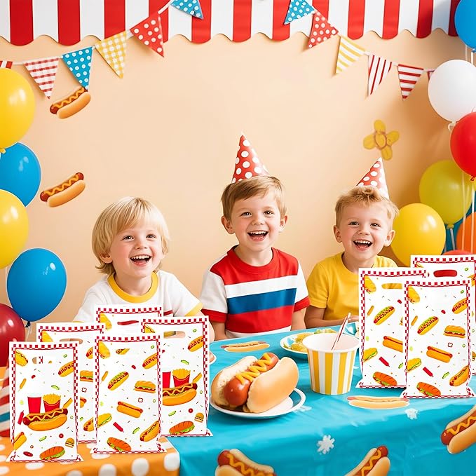 Hot Dog Party Favor Bag 50Pcs Hotdog Snacks Goody Candy Treat Gift Bag Delicious Food Themed Party Decoration for Kids Birthday Party BBQ Sausage Food Hotdog Celebrations Picnic Supplies