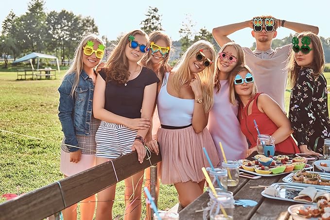 Ocean Line Luau Party Sunglasses - 9 Pairs Funny Hawaiian Glasses, Tropical Fancy Dress Props, Fun Summer Kids Party Favors, Beach Themed Party Supplies Decoration