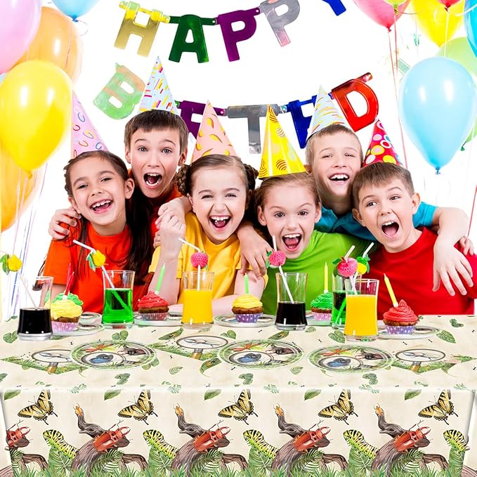 OULUN Bug Party Decorations Tableware, 20 Plates and 20 Napkins and Tablecloth86 '' x 51'' Birthday Party Decorations