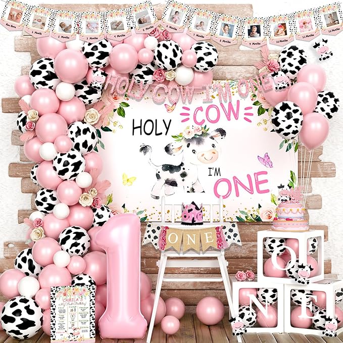 Holy Cow I'm One Birthday Decorations, 1st Birthday Decorations Girl, Cow First Birthday Party Supplies Girl, Cow Print One Year Old Birthday Decorations, First Birthday Girl Decorations