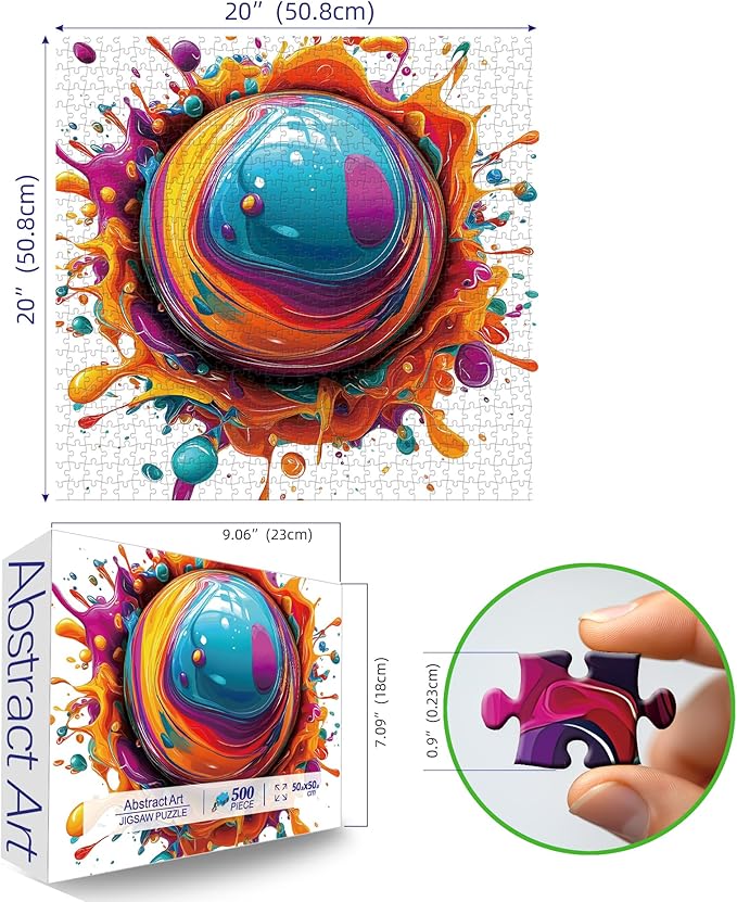 500 Piece Puzzles for Adults - Vibrant Paint Splash Sphere Jigsaw Puzzle, Abstract Art Puzzle for Relaxation & Home Wall Decor 20x20 Inch