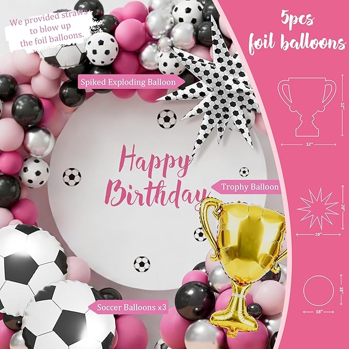 Pink Soccer Birthday Party Decorations Kit for Girls – Soccer-Themed Party Supplies with Backdrop Tablecloth Cake & Cupcake Toppers Soccer Party Decor for Soccer Fans Girls Women Birthday Decorations