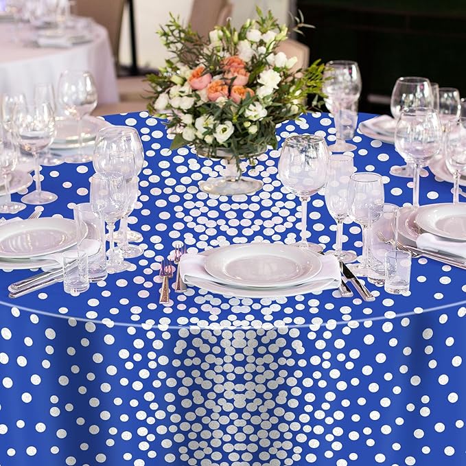 VitalCozy Round Dot Tablecloth 84 Inch Plastic Table Cover Polka Dot Confetti Tablecloths for Easter 2026 Graduation Prom Wedding Birthday Spring Party Supplies(Blue and Silver,3 Pcs)
