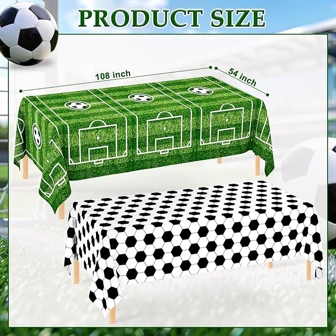WNINK 4 Pack Soccer Plastic Tablecloth Soccer Party Decorations Soccer Grass Disposable Rectangle Table Cover for Soccer Theme Birthday Party Decoration 54 x 108 Inch