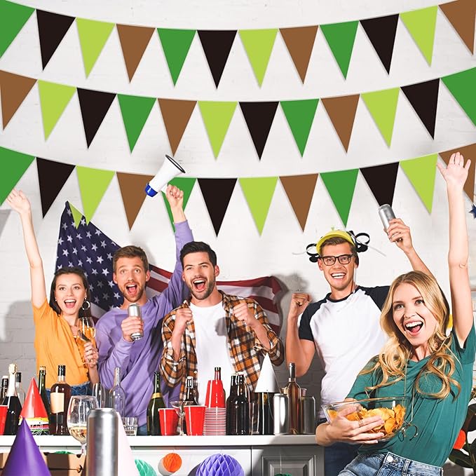 Tiamon 5 Pcs Pixel Theme Birthday Party Decorations Gamer Themed Banner Green Brown Pennant Bunting Printed Triangle Flag for Gamer Birthday Pixel Cartoon Baby Shower Party Decor