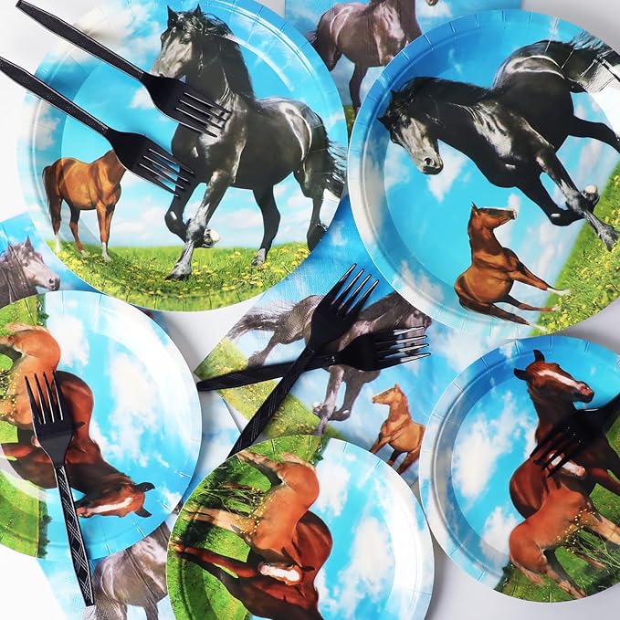 gisgfim 96 Pcs Horse Party Plates and Napkins Party Supplies Kentucky Horse Party Tableware Set Wild Horse Derby Day Theme Party Decorations Favors for Girls Boys Birthday Baby Shower Serves 24