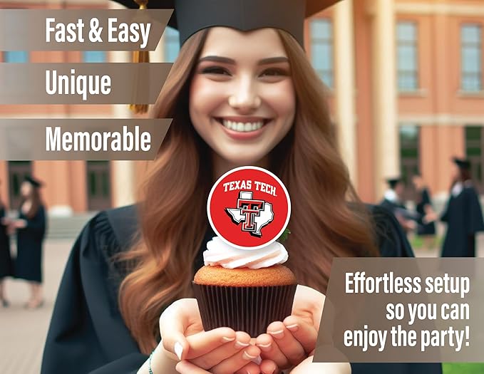 Texas Tech Cupcake Topper Party Supplies for Football, Birthday, Graduation Party Decorations (24 Pieces) (Texas Tech Red Raiders)