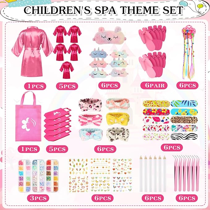 6 Set Sleepovers Teepee Tents Spa Party Robes Supplies Bulk with Inflatable Airbed and Light String, Party Supplies for Birthday Movie Spa Favors Gifts Indoor Outdoor(1 Pink,5 Rose Red)
