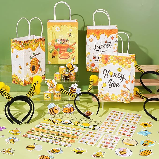 Vanblue 110 Pcs Bee Party Favors Themed Birthday Decorations Honey Bee Party Supplies Gift Bags for Classroom Decorations Class Reward Gift Prizes Goodie Bag Stuffers