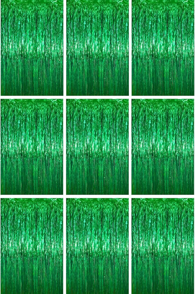 3.3 x 6.6 ft Foil Fringe Backdrop Curtains, Tinsel Streamers Party Decorations, Fringe Backdrop for Birthday, Baby Shower, Gender Reveal, Graduation (9, Green)