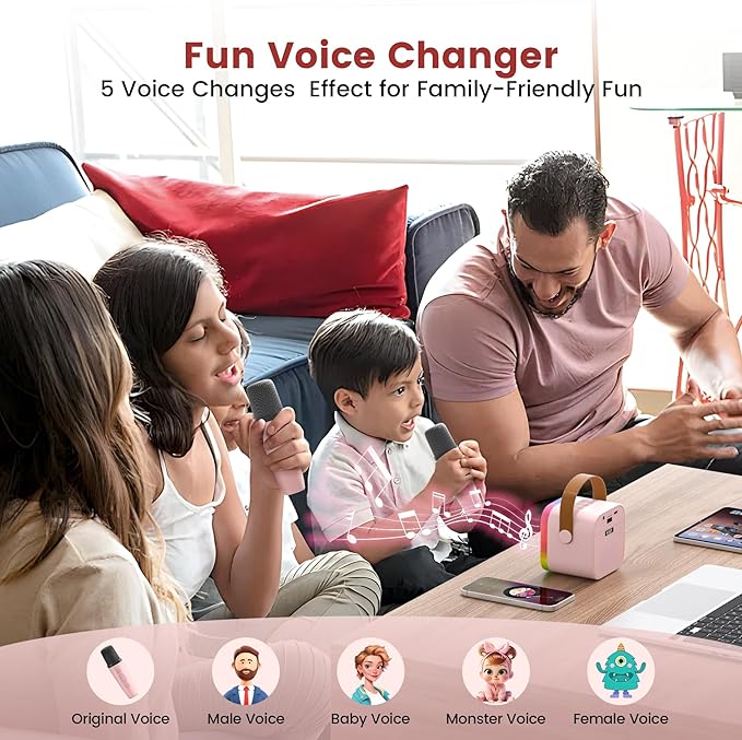 Mini Karaoke Machine for Kids,Portable Bluetooth Speaker with 2 Wireless Microphones,Toddler Music Player Toys,Easter Birthday Gifts for 3,4,5,6,7,8,9,10,11,12+Years Old Girls Boys (Pink)