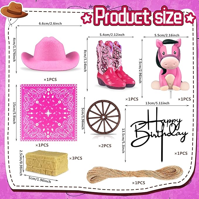 Cowgirl Cake Decorations Cowgirl Hat and Boot Cake Toppers Western Cowgirl Birthday Baby Shower for Western Theme Party Favors Supplies (Pink)