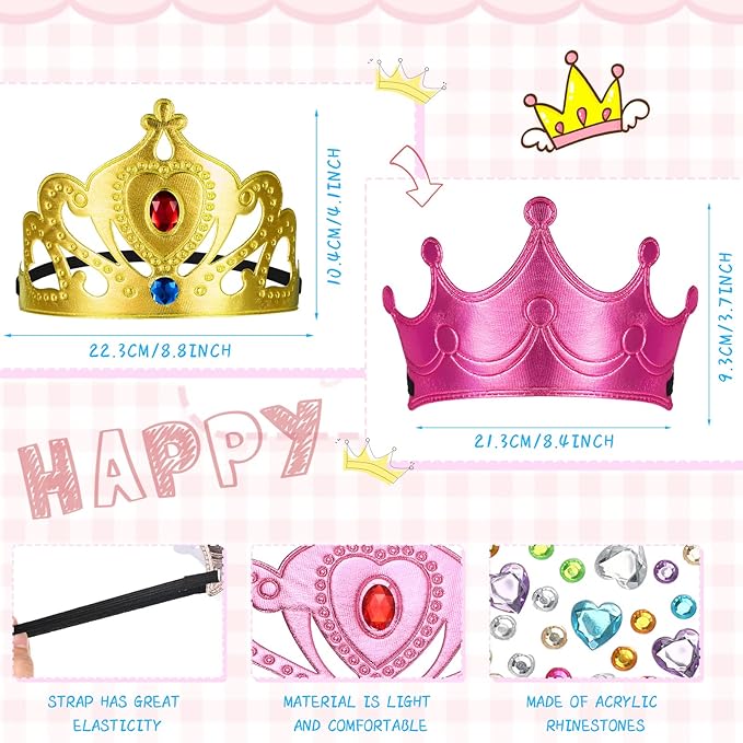 Yaomiao 44 Pcs Birthday Foam Crowns for Kids Princess Tiaras King Hat Bulk Diamond Sticker Kits for Crown Party Supplies