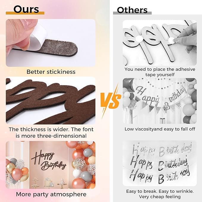 Babenest Brown Felt Happy Birthday Sign - Reusable Strong Adhesion Banner for Backdrop, Balloon Arch Decor, Party Supplies Reception Party Baby Shower Decorations