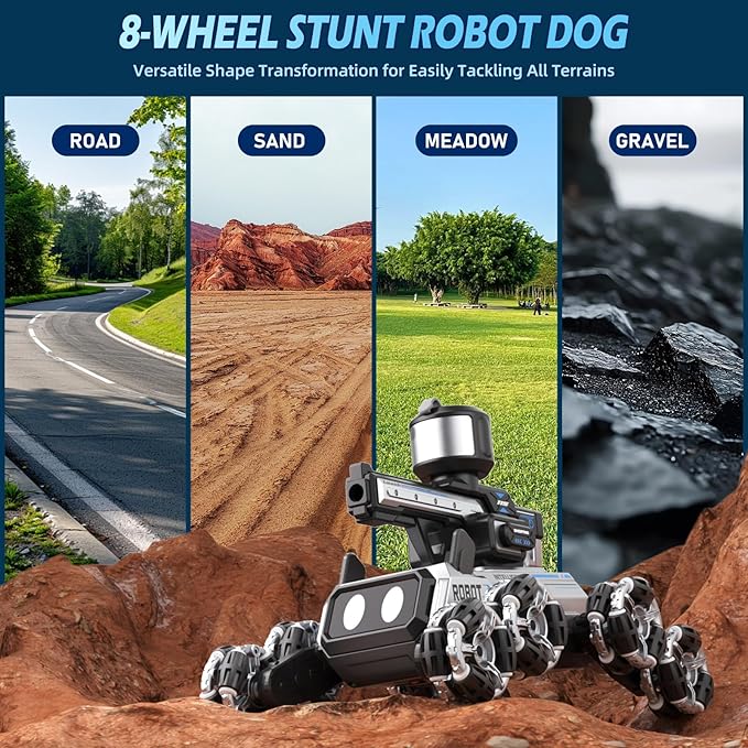 Godboat Robot Dog - Smart Toys for Kids with Music & LED Eyes, 2.4GHZ RC Car, 8-Wheel Stunt, 9+ Lifelike Actions and Water-Shooting, Age 3 4 5 6 7 8 Year Old Boys Girls Christmas & Birthday Gifts 2026