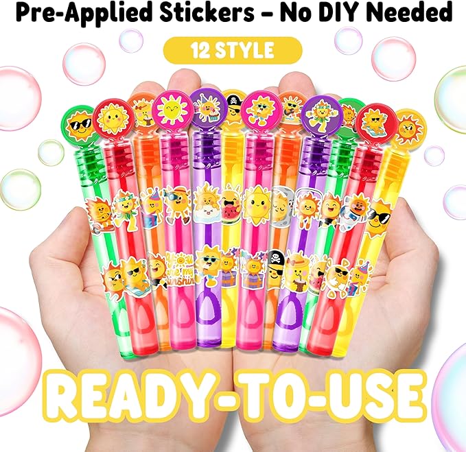 Sunshine Party Favors for Kids - 24PCS Smiling Sun Bubble Wands Bright Happy Theme Birthday Party Supplies Goodie Bag Fillers Classroom Rewards