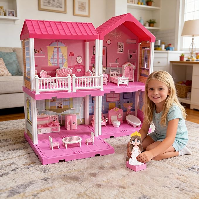 52 Pcs Dollhouse Furniture, Doll House Accessories and Furniture, Kitchen, Bedroom, Living Room, Bathroom Accessories, Miniature Dollhouse Accessories