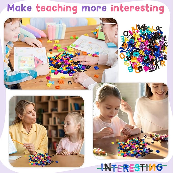 Wesiti Lacing Letters Beads Alphabet Learning Toys Toddler ABC Alphabet Beads Lacing Sports Skills Toys for Preschool Games Homeschool Supplies Early Spelling(Uppercase Letters,408 Pcs)