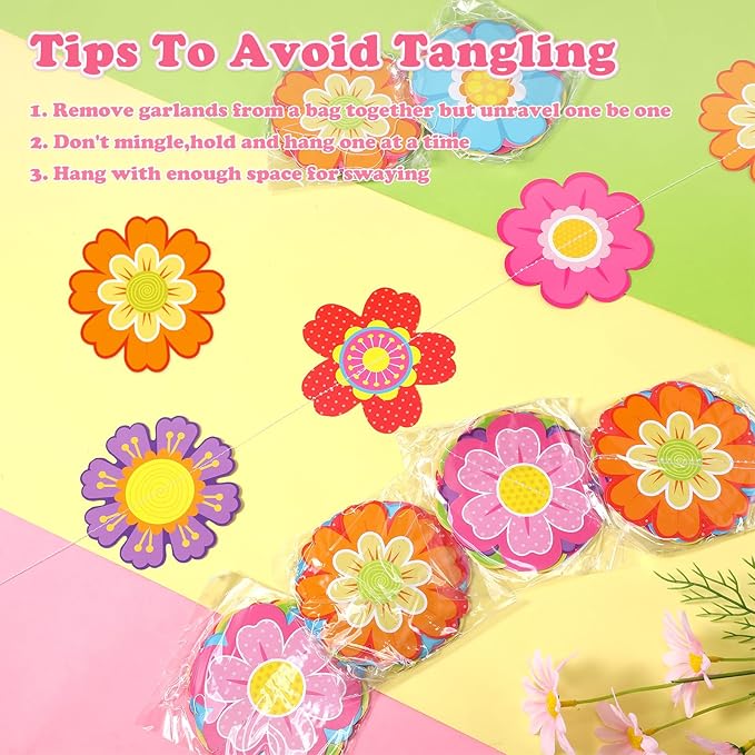 Capoda 8 Pcs Spring Flower Garland Decorations Colorful Flower Paper Garlands Hawaiian Hibiscus Paper Cutouts Floral Hanging Decor for Summer Birthday Theme Party Supplies